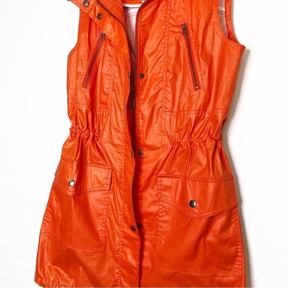 Tyler Boe Orange rain, slicker zip snap front hooded vest - Picture 4 of 9